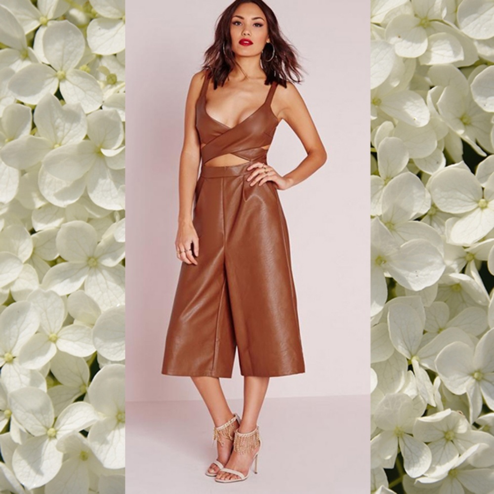 NWT Missguided Cut Out Faux Leather Jumpsuit Sz. 4